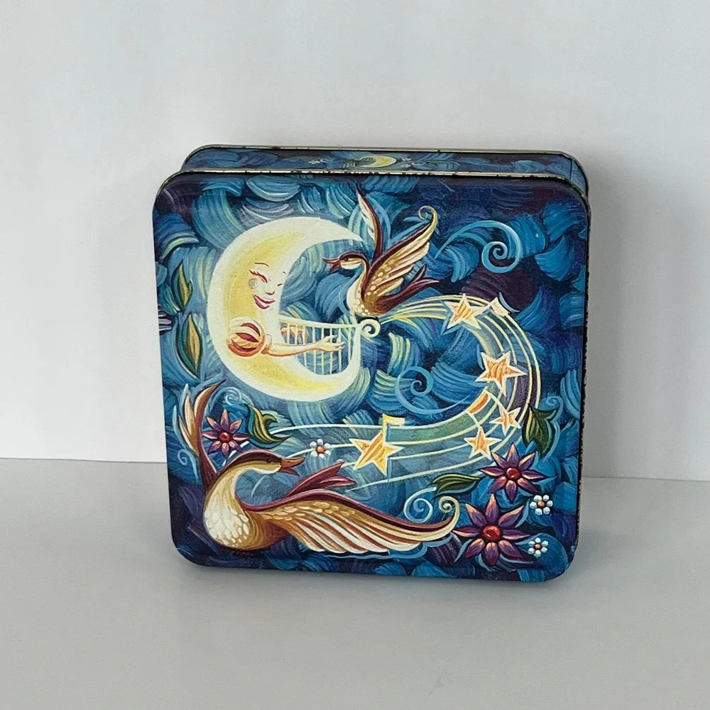 Century Resources Celestial Moon Harp Swans Vintage Square Metal Decorative Tin